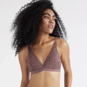 Knix Lace Deep V Bralette Bra Vintage Plum Wire Free Comfort